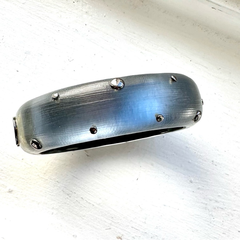 Alexis Bittar Steel Blue Lucite Studded Bangle Bracelet - Picture 2 of 9